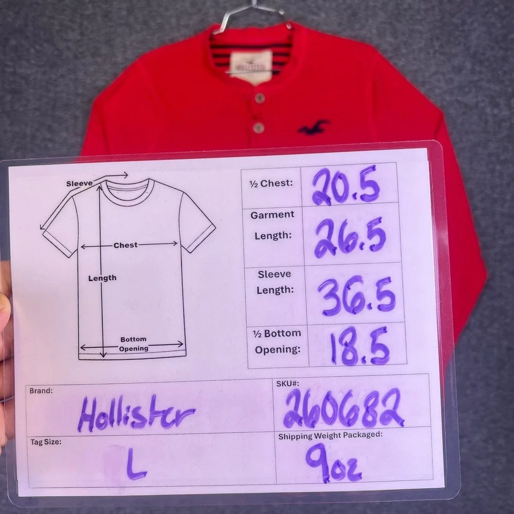 Hollister Henley Shirt Mens L Red Preppy Casual Long Sleeve Embroidered Logo Y2K